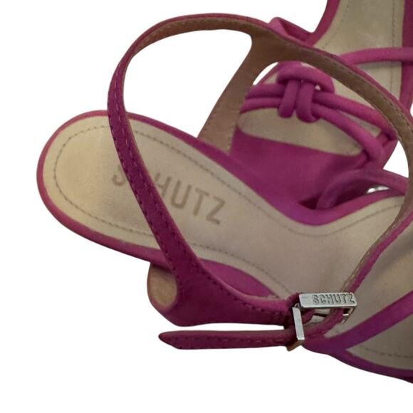 Schutz - Picca Pink Suede Chunky High Heel Platform Sandals - Picture 7 of 11